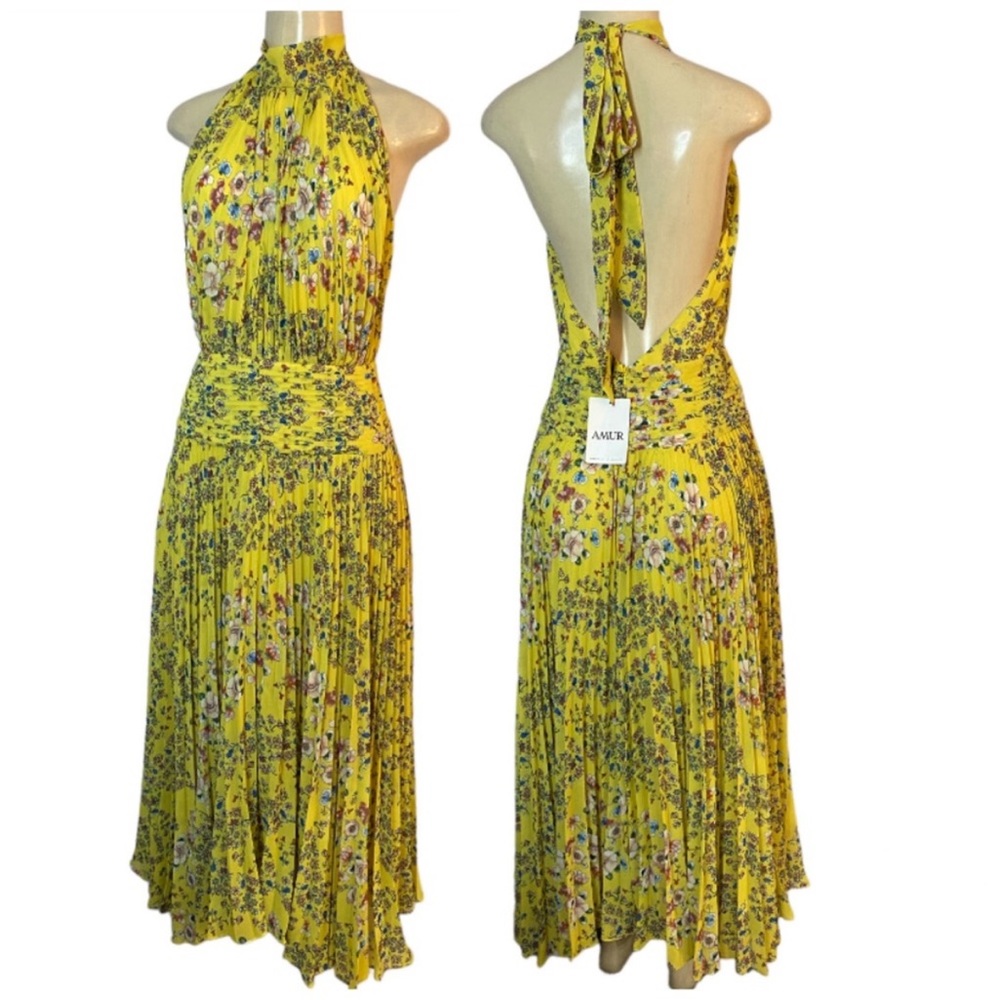 AMUR floral halter pleated dress